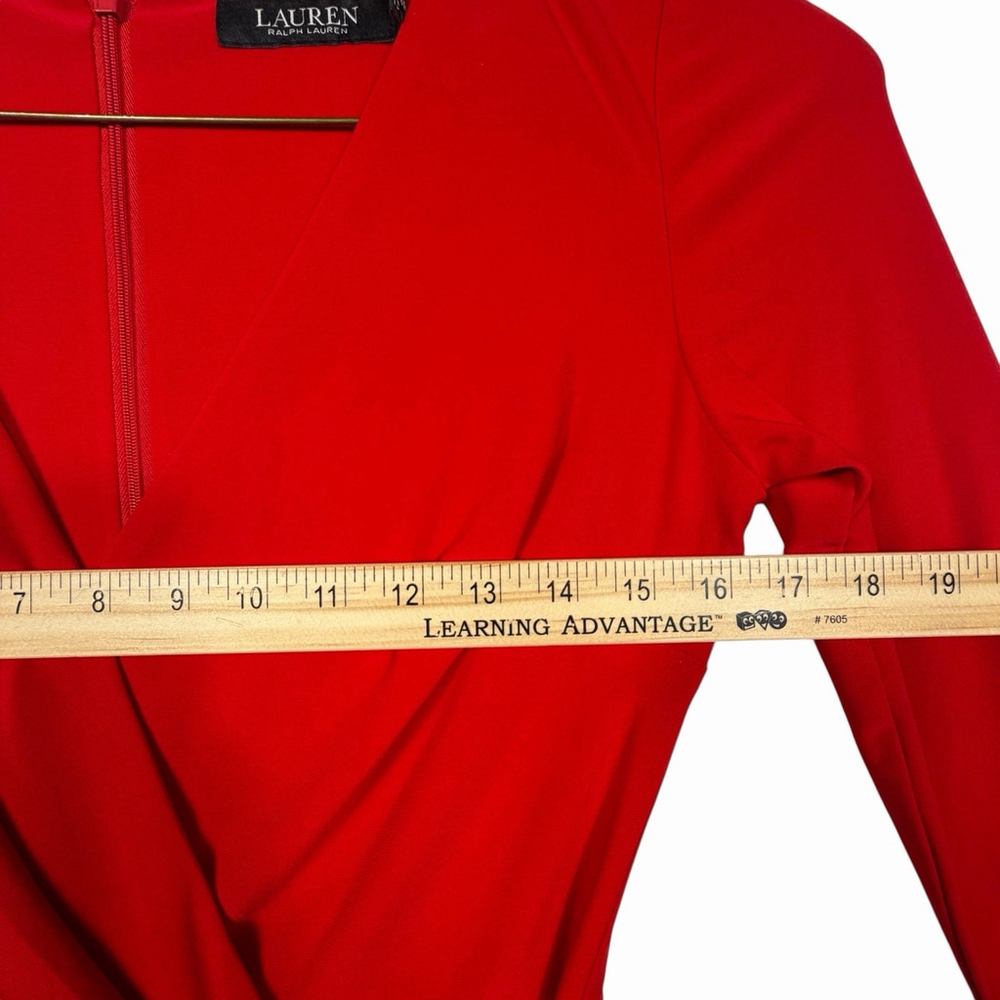 Lauren Ralph Lauren Red Faux Wrap Dress with Jewel Detail Womens Size 2 - Picture 4 of 9
